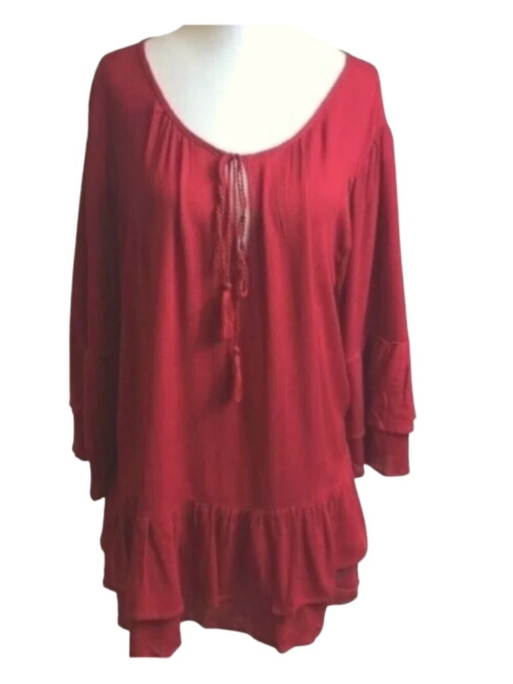 NEW Forgotten Grace Red Ruffle Tunic Bohemian Dressy Blouse 1X